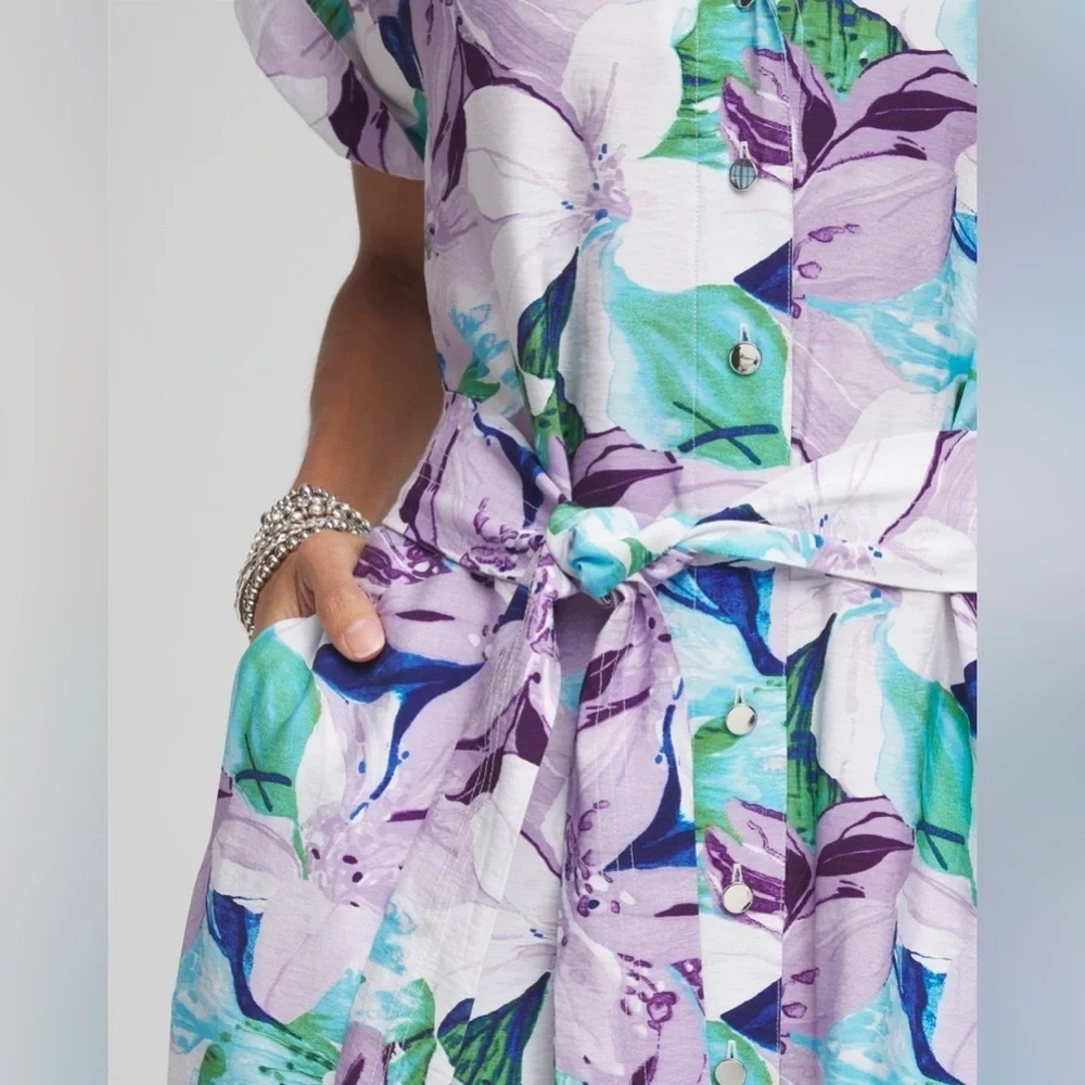 Chico's Hammered Rayon Midi Floral
Shirtdress - Picture 6 of 11